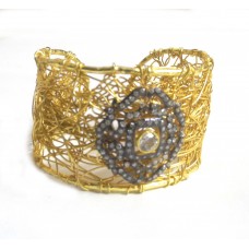 Christmas Gift Gold Plated Cz setted Handmade Open Cuff Bracelet For women Girls