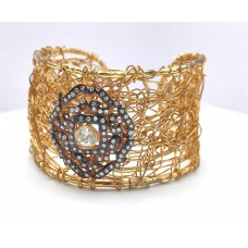 Christmas Gift Gold Plated Cz setted Handmade Open Cuff Bracelet For women Girls