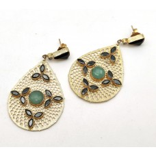 Aqua Chalcedony Gold Plated Filigree Teardrop Dangle Statement Earring