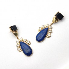 Lapis Lazuli Pear Cab Onyx Cz Gold Plated Fashion Dangle Earrings