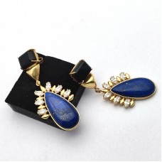 Lapis Lazuli Pear Cab Onyx Cz Gold Plated Fashion Dangle Earrings