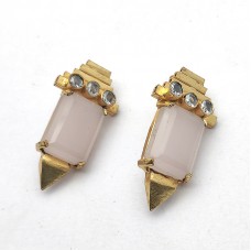 Rose Chalcedony Cz set Gold Plated Fashion Stud Earrings