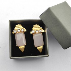 Rose Chalcedony Cz set Gold Plated Fashion Stud Earrings