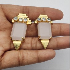 Rose Chalcedony Cz set Gold Plated Fashion Stud Earrings