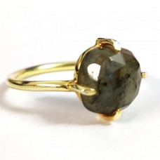 Labradorite 10mm Cushion Gold Plated Gemstone Ring