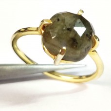 Labradorite 10mm Cushion Gold Plated Gemstone Ring