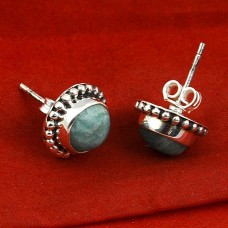 Amazonite 8mm round silver stud earring