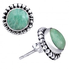 Amazonite 8mm round silver stud earring