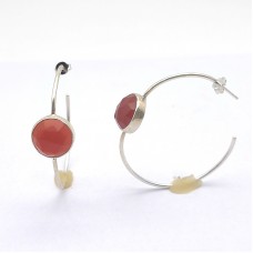 Natural Carnelian 12mm Round Hoop gemstone earring 6.82 gms