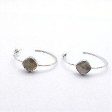 Labradorite 12x12mm Cushion Hoop gemstone earring 