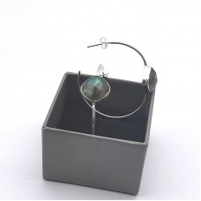 Labradorite 12x12mm Cushion Hoop gemstone earring 