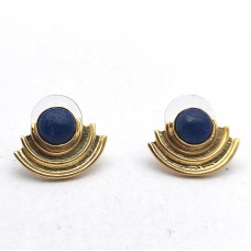 Lapis lazuli Round Gemstone 18k Gold Plated Stud Earring