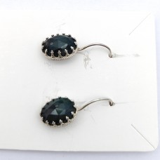 Raw emerald 14x10mm Oval 925 Sterling Silver Designer Dangle Earring