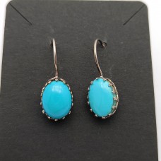 Natural Turquoise 14x10mm Oval 925 Sterling Silver Designer Dangle Earring