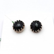 Black Onyx 12mm Round 925 Sterling Silver Stud Earring
