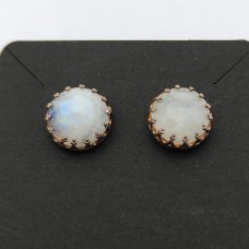 Rainbow moonstone 12mm Round 925 Sterling Silver Stud Earring