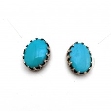 Natural Turquoise 14x10mm Oval 925 Sterling Silver Stud Earring