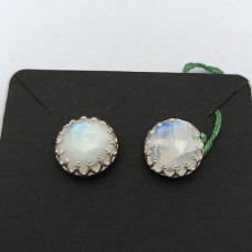 Rainbow moonstone 12mm Round 925 Sterling Silver Stud Earring