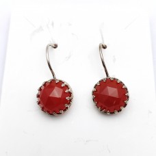 Red onyx 12mm round 925 Sterling Silver Designer Dangle Earring