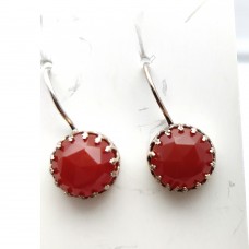 Red onyx 12mm round 925 Sterling Silver Designer Dangle Earring