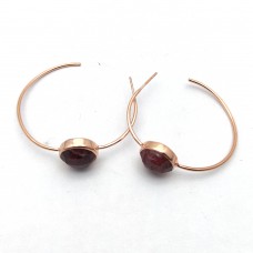 Raw Ruby 12mm Round Hoop Rose gold plated Silver earring 