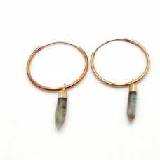 Labradorite Spike Charm Silver gold plated Hoop Earring
