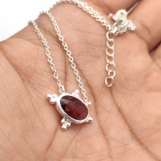 Natural Garnet 11x7mm Gemstone 925 Solid silver Pendant with 18" Chain 4.56 gms