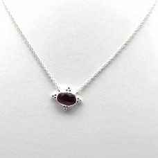 Natural Garnet 11x7mm Gemstone 925 Solid silver Pendant with 18" Chain 4.56 gms