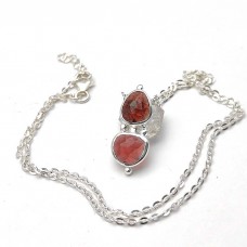 Natural Garnet 11x9mm Gemstone 925 Solid silver Pendant with 18" Chain 6.4 gms