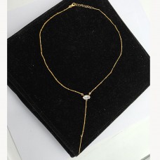 Dainty Rainbow Moonstone Marquise gold plated Silver Necklace 
