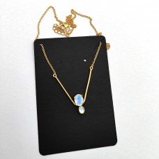 Rainbow moonstone oval silver gold plated minimalist necklace 