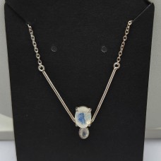 Rainbow moonstone oval silver minimalist necklace 