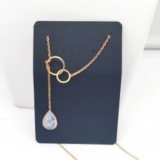 Rainbow Moonstone Pear Silver Gold Plated lariat Necklace