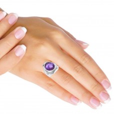 Natural Purple Amethyst Oval Gemstone cuff Ring
