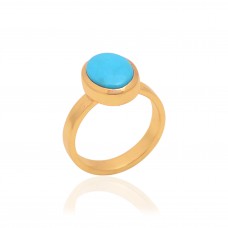 Natural Turquoise 11x9mm Oval Gemstone 925 Silver Gold Plated Ring