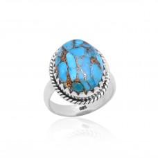 Blue Copper Turquoise Oval Gemstone Handmade Ring 