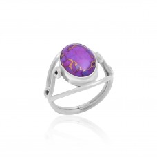 Purple Copper Turquoise Oval Silver Ring