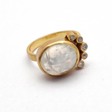 Rainbow moonstone Silver gold plated handmade Ring Size US 10.5