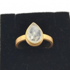 Handmade Rainbow moonstone Pear silver gold plated Ring Size US 9