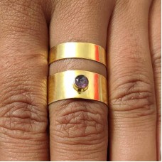 Natural Amethyst 4mm Round Gemstone Gold plated Cuff Ring US 8