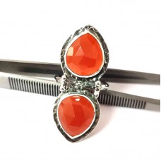 Carnelian Pear bohemian silver ring