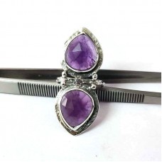 Amethyst Pear bohemian silver ring