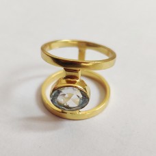 Blue Topaz Quartz 10x8mm Oval Gemstone Gold plate Brass Ring US 8
