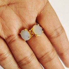 White Moonstone 9x7mm Oval Gemstone Brass Gold plated Prong Ring Size US 9