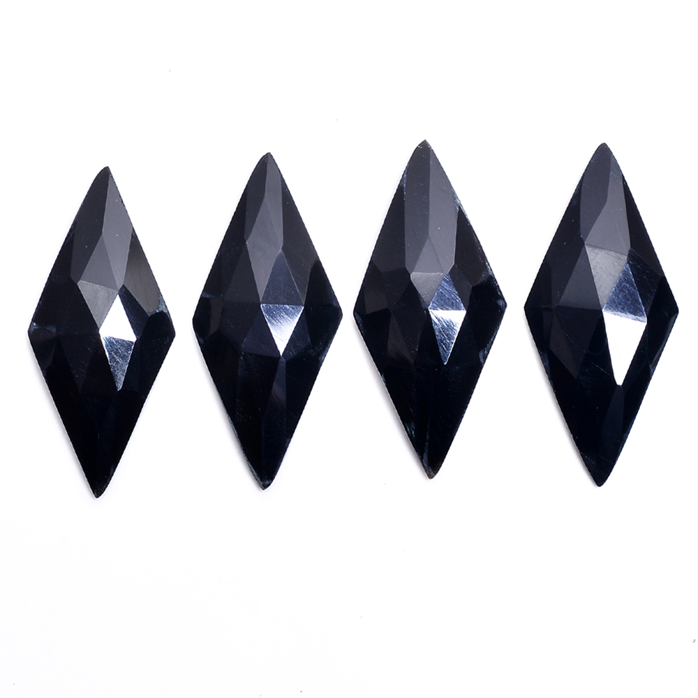 #642   8X6MM GLASS BLACK DIAMOND SHAPE FACETED BACK STONES  12PC 